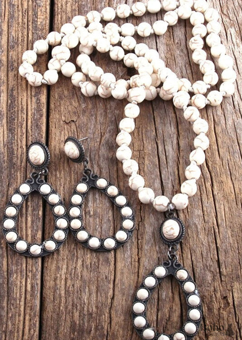 Boho Necklace, Jewelry Set, RH Turquoise White Blue Natural Stone